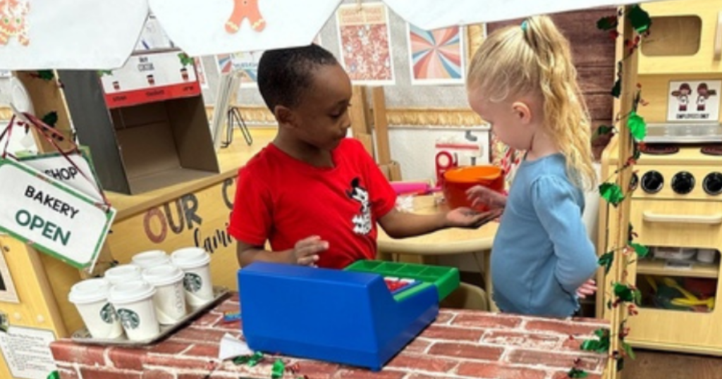 Children engaging in pretend play at toddler the best preschool in Las Vegas developing social skills and teamwork through play based learning